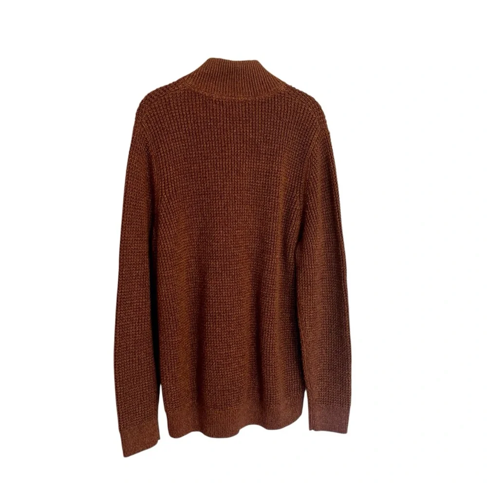 NWT L.L. Bean men’s organic cotton waffle knit 1/4 zip sweater L Tall rust brown